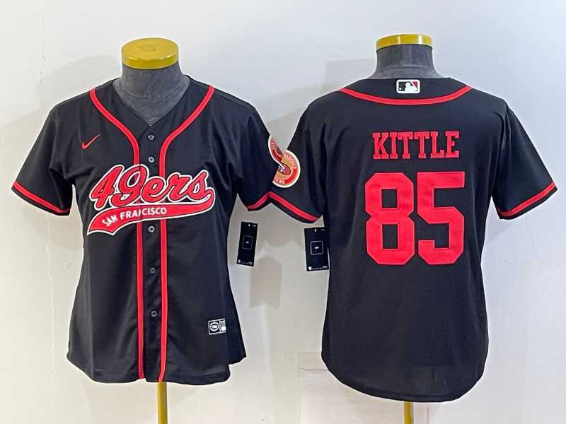 Womens San Francisco 49ers #85 George Kittle Black With Patch Cool Base Stitched Baseball Jersey